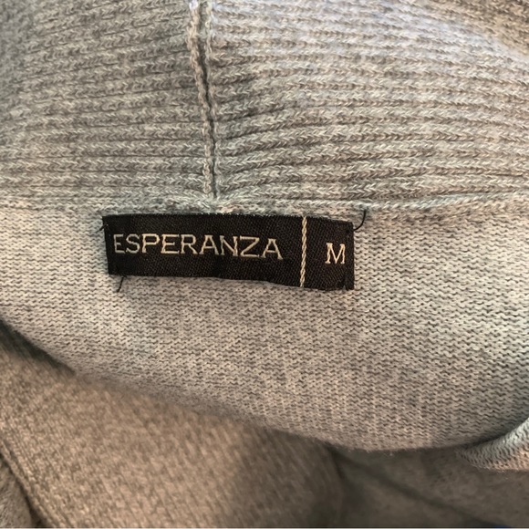 Esperanza Long Open Sweater Heathered Gray Ribbed Front & Cuffs Pockets Sz M - Picture 5 of 9